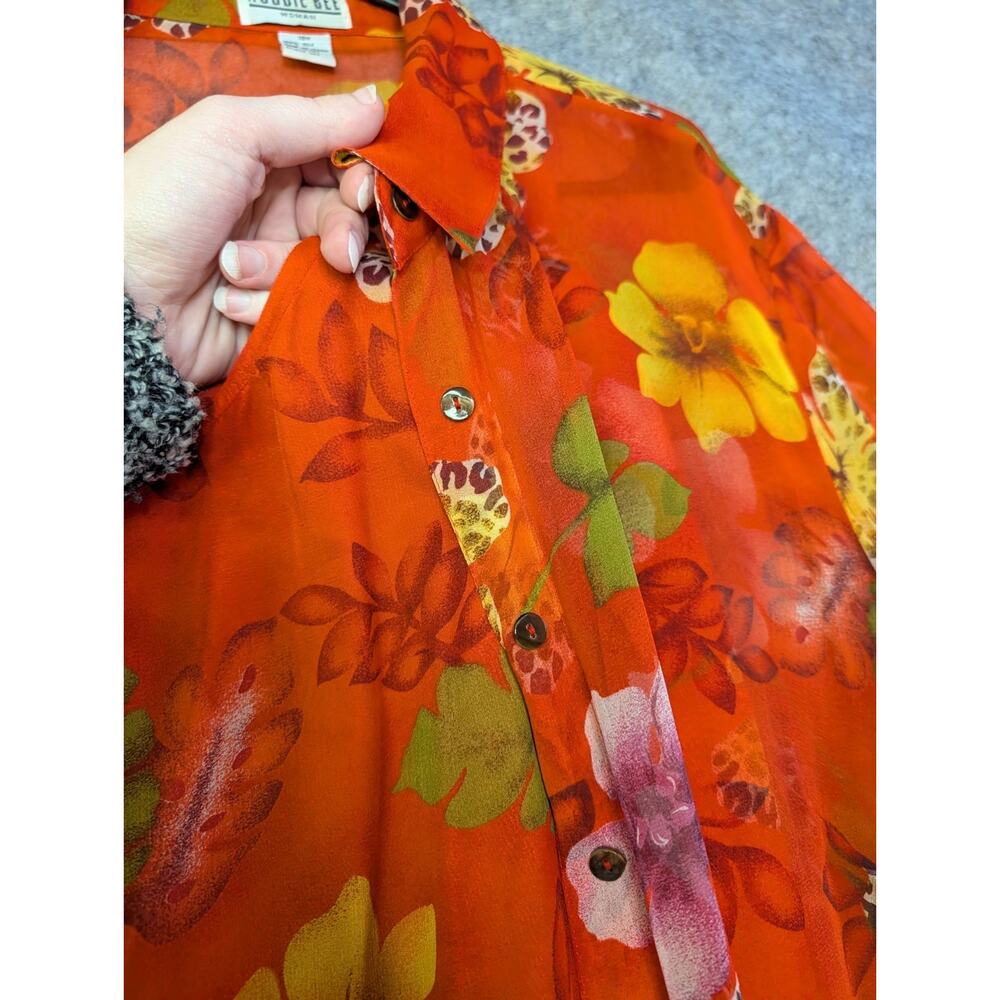 VTG Robbie Bee 100% Silk Orange Floral 2 Piece Button Jacket 18W Hawaiian Resort - Picture 4 of 8